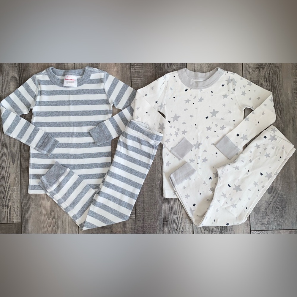 Hanna Andersson White Gray Stripes Stars Moon Back PJ Pajamas Sets Bundle 4 4T